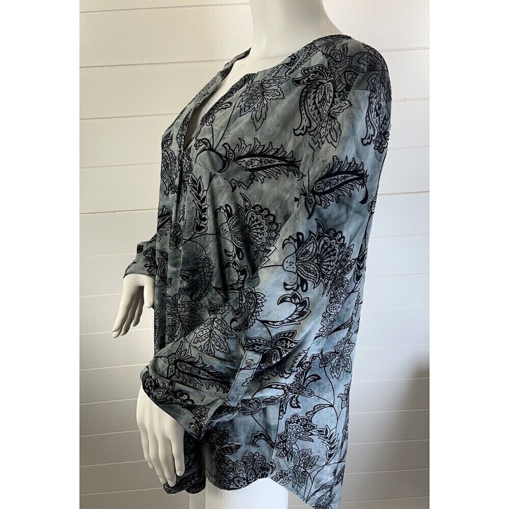 Burnout Velvet Blouse Gray/Black Sz XL Paisley Whimsygoth Fairy Grunge Witchy - Picture 6 of 12